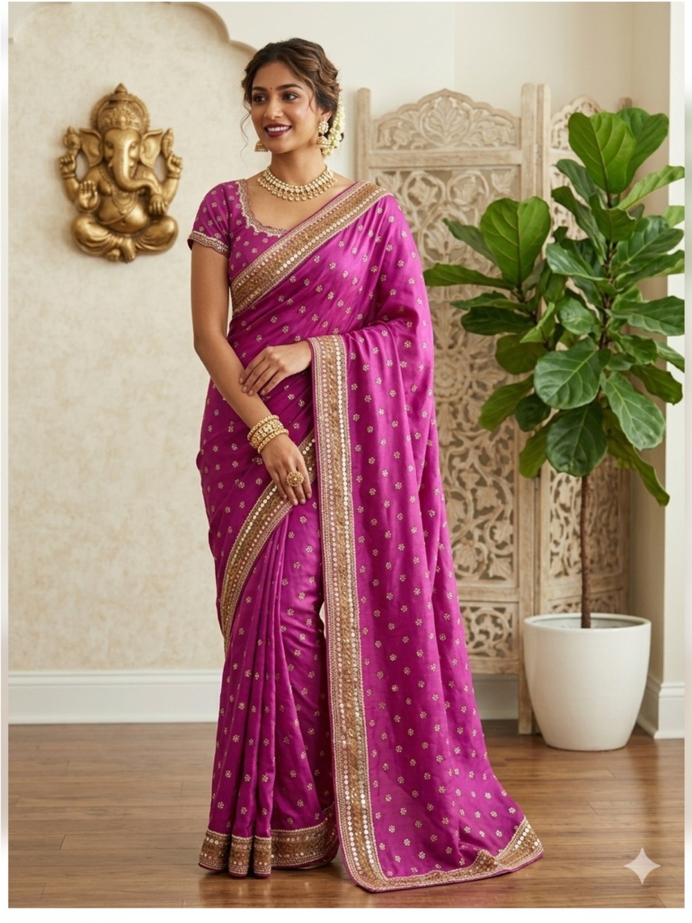 Pink embroidery  Woman Saree Sari